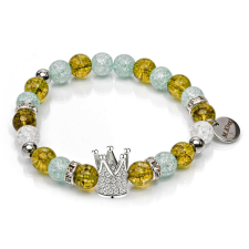 King of Life – Peridot és hegyikristály ásvány karkötő Korona dísszel, dobozban karkötő