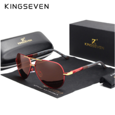 Kingseven vintage pilóta napszemüveg, piros polarizált lencse, piros-fekete kerettel napszemüveg