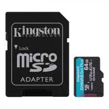 Kingston 64GB microSDXC Canvas Go! Plus Class 10 170R A2 U3 V30 Card + adapterrel memóriakártya