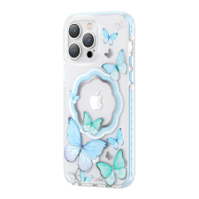 KINGXBAR Butterfly sorozat mágneses tok iPhone 14 Pro Max MagSafe díszített kék pillangók nyomtatással tok és táska