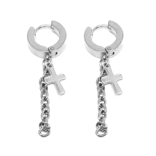  Kis nemesacél Kereszt fülbevaló lánccal, ezüst színű fülbevaló