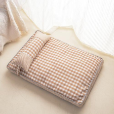 Kisállat fekhely, ágy formájú S méret, khaki-kockás kutya / macska szállítóbox, fekhely kutyáknak