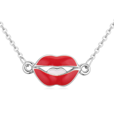 Kiss my lips- ezüst- kristályos nyaklánc - piros nyaklánc