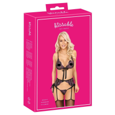 Kissable - pink-lila hímzéses melltartó szett (fekete) fehérnemű szett