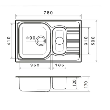  KM-169 780x500 mm rozsdamentes mosogatótálca mosogatótálca