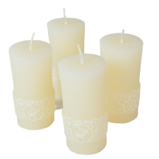  Kőhatású dekorcsíkos henger gyertya 45x100mm ivory gyertya
