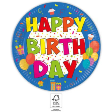 Kokliko Happy Birthday papírtányér 8 DARABOS, 23 cm FSC party kellék