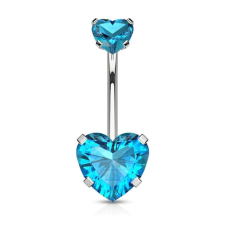 Köldök piercing ezüst szín, köves szív díszítéssel (türkiz) testékszer