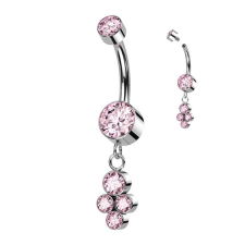 Köldök piercing lelógó kövekkel (pink) testékszer