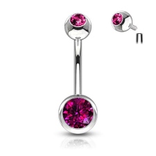  Köldök piercing orvosi fémből (pink kővel) testékszer