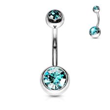 Köldök piercing orvosi fémből (türkiz kővel) testékszer
