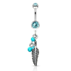  Köldök piercing türkiz golyókkal, levéllel (türkiz)