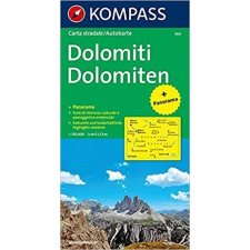 Kompass 364. Dolomiten, Panorama mit Straßenkarte, 1:150 000 panoráma térkép térkép