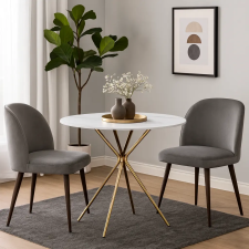 Kondela Étkezőasztal, fehér márvány/gold arany króm, átmérő 90 cm, MEKNER bútor