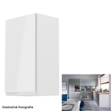 Kondela Felsőszekrény, fehér/szürke extra magasfényű, balos, AURORA G40 bútor