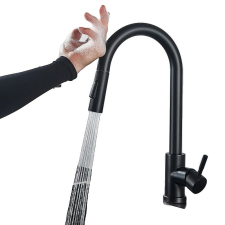  Konyhai csaptelep, érintésvezérlés, kihúzható spray, Érzékelő matt fekete csaptelep