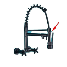  Konyhai csaptelep, falra szerelhető, lehúzható spray, matt fekete csaptelep