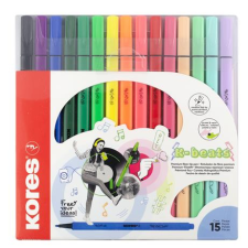 KORES Filctoll készlet, kimosható, KORES K-beats , 15 különböző szín filctoll, marker
