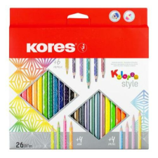 KORES Színes ceruza készlet, háromszögletű, KORES "Kolores Style", 26 különböző szín színes ceruza