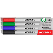 KORES Tábla- és flipchart marker készlet, 1-3 mm kúpos, KORES "K-Marker", 4 különböző szín filctoll, marker