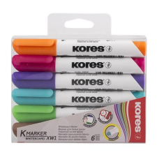 KORES Tábla- és flipchart marker készlet, 1-3 mm kúpos, KORES "K-Marker", 6 különböző szín filctoll, marker