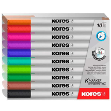 KORES Tábla- és flipchart marker készlet, 1-3 mm kúpos, KORES &quot;K-Marker&quot;, 10 különböző szín filctoll, marker