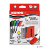 KORES Tábla- és flipchart marker készlet mágneses táblatörlő szivaccsal, 3-5 mm, vágott, KORES, 4 különböző szín
