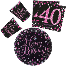 KORREKT WEB Happy Birthday Pink 40 party szett 32 db-os 23 cm-es tányérral party kellék
