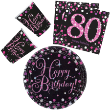 KORREKT WEB Happy Birthday Pink 80 party szett 32 db-os 23 cm-es tányérral party kellék