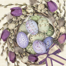 KORREKT WEB Húsvét Violet Tulips Wreath szalvéta 20 db-os 33x33 cm party kellék
