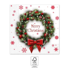 KORREKT WEB Merry Xmas Wreath, Karácsony szalvéta 20 db-os, 33x33 cm FSC party kellék