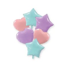 KORREKT WEB Pastel Blue Pink Lilac szív, csillag fólia lufi 6 db-os szett 46 cm party kellék