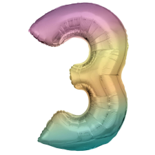 KORREKT WEB Pastel Rainbow óriás szám fólia lufi 3-as, 83 cm party kellék