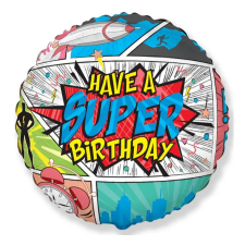 KORREKT WEB Super Birthday Comic fólia lufi 46 cm (WP) party kellék