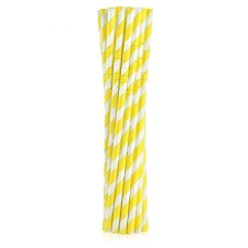 KORREKT WEB Yellow Stripes, Sárga rugalmas papír szívószál 12 db-os party kellék