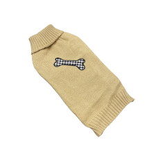  Kötött kutyapulóver csont mintával, bézs, L-es kutyaruha