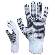  KÖTÖTT PES/PAMUT FEHÉR FÉRFI KESZTYŰ, TENYERÉN KÉKPETTYEK (9) védőkesztyű