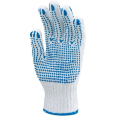  Kötött PES/PAMUT Fehér Kesztyű, Kék Pöttyös Tenyérrel 9-es