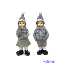 Kötött ruhás karácsonyi gyerek figura 15,5cm - Szürke ajándékos dekorációs kellék