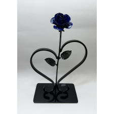  Kovácsoltvas rózsa szívben - talpazattal - KÉK/FEKETE ajándéktárgy