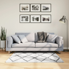  Krém és fekete hosszú szálú bozontos modern szőnyeg 120x120 cm lakástextília