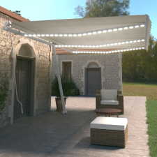  Krémszínű kézzel kihúzható LED-es napellenző 600 x 350 cm kerti bútor