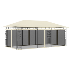 Krémszínű pavilon szúnyoghálóval 6 x 3 x 2,73 m kerti bútor