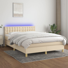  krémszínű szövet rugós és LED-es ágy matraccal 140x190cm ágy és ágykellék