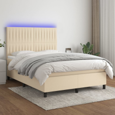  krémszínű szövet rugós és LED-es ágy matraccal 140x200 cm ágy és ágykellék