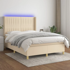  krémszínű szövet rugós és LED-es ágy matraccal 140x200 cm ágy és ágykellék