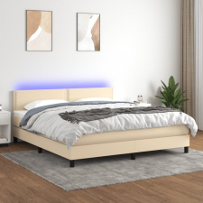  krémszínű szövet rugós és LED-es ágy matraccal 180 x 200 cm ágy és ágykellék