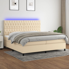krémszínű szövet rugós és LED-es ágy matraccal 200 x 200 cm ágy és ágykellék