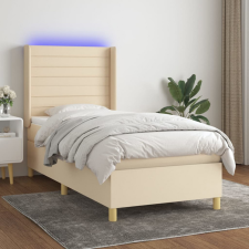 krémszínű szövet rugós és LED-es ágy matraccal 90x200 cm ágy és ágykellék
