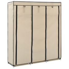 krémszínű szövet ruhásszekrény tárolórekeszekkel 150x45x175 cm bútor